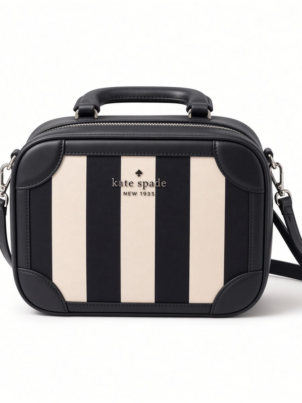 kate spade Navy Blue and Cream Striped Top-Handle Crossbody Bag